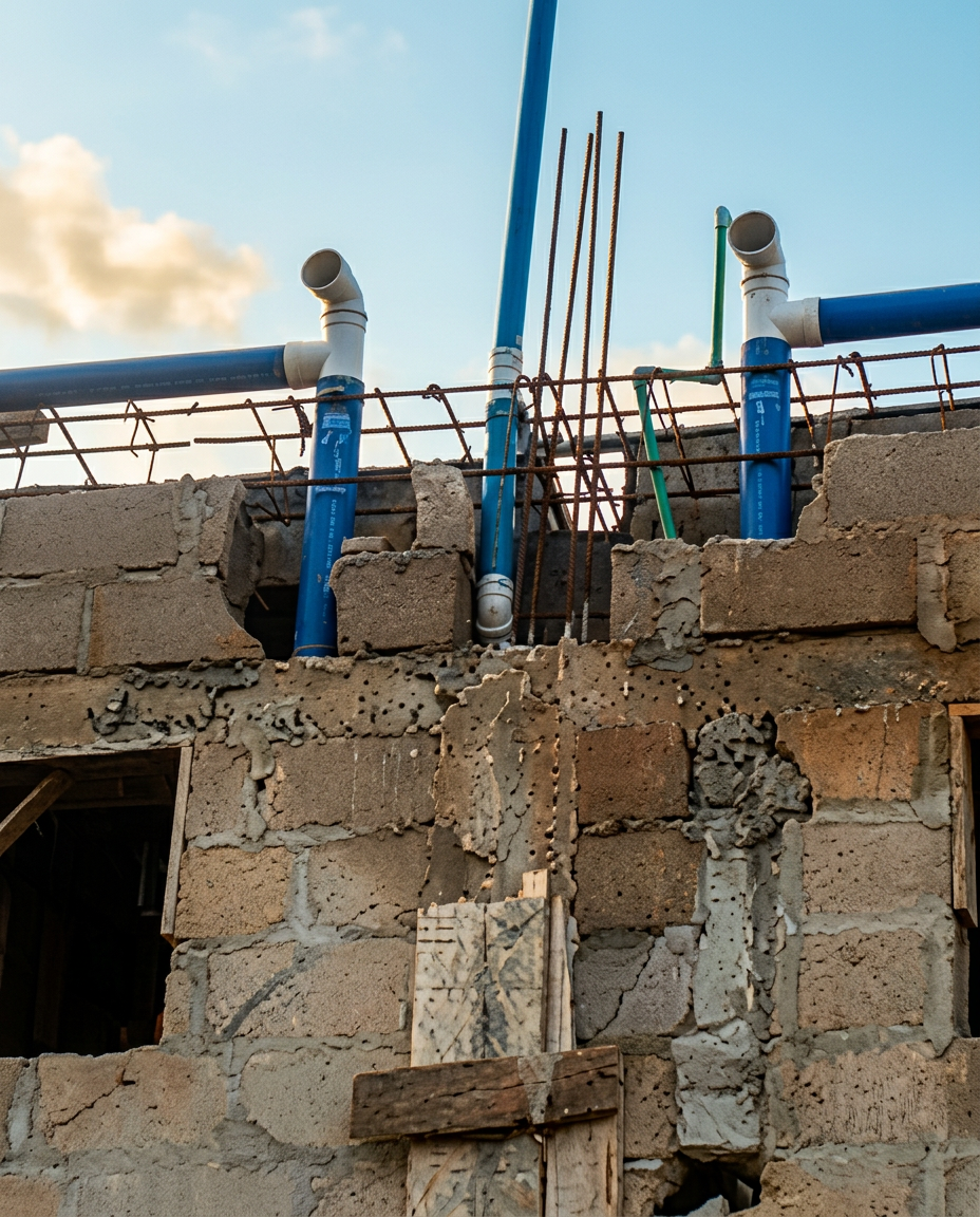 Riser pipes through block wall — Adedare Nigeria Enterprises